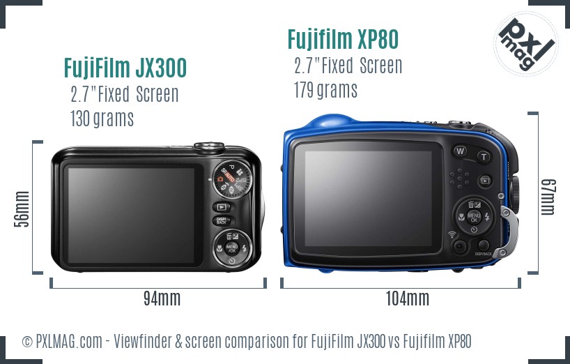 FujiFilm JX300 vs Fujifilm XP80 Screen and Viewfinder comparison
