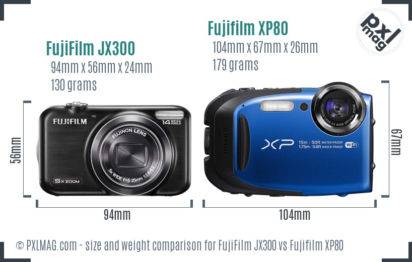 FujiFilm JX300 vs Fujifilm XP80 size comparison