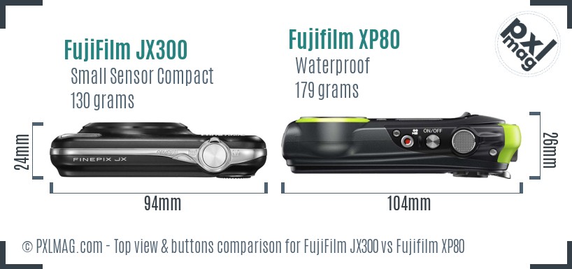 FujiFilm JX300 vs Fujifilm XP80 top view buttons comparison