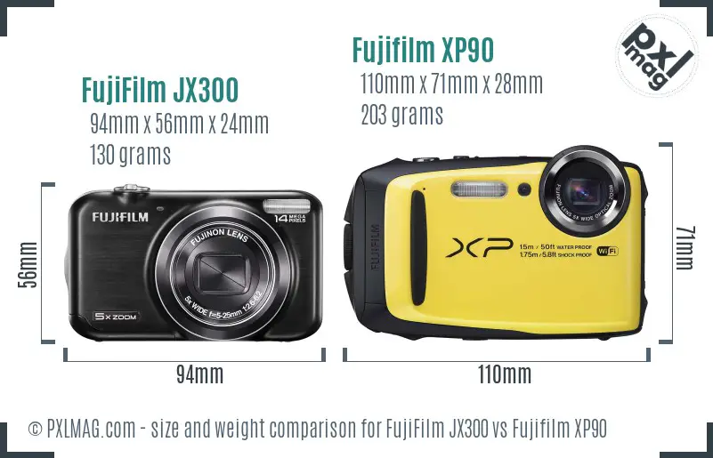 FujiFilm JX300 vs Fujifilm XP90 size comparison