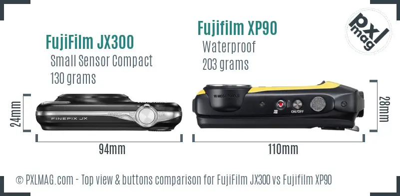FujiFilm JX300 vs Fujifilm XP90 top view buttons comparison