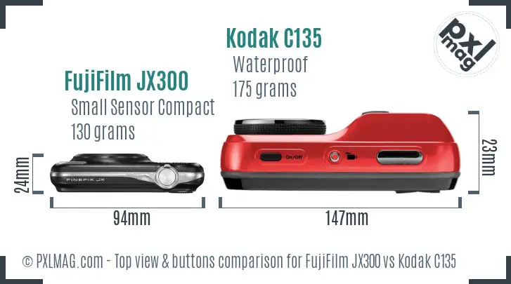 FujiFilm JX300 vs Kodak C135 top view buttons comparison