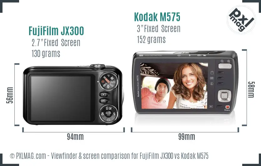 FujiFilm JX300 vs Kodak M575 Screen and Viewfinder comparison