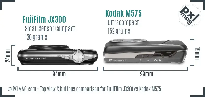 FujiFilm JX300 vs Kodak M575 top view buttons comparison