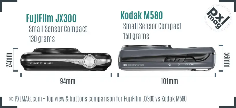 FujiFilm JX300 vs Kodak M580 top view buttons comparison FujiFilm JX300 vs Kodak M580 top view buttons comparison