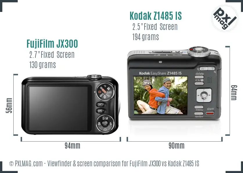 FujiFilm JX300 vs Kodak Z1485 IS Screen and Viewfinder comparison