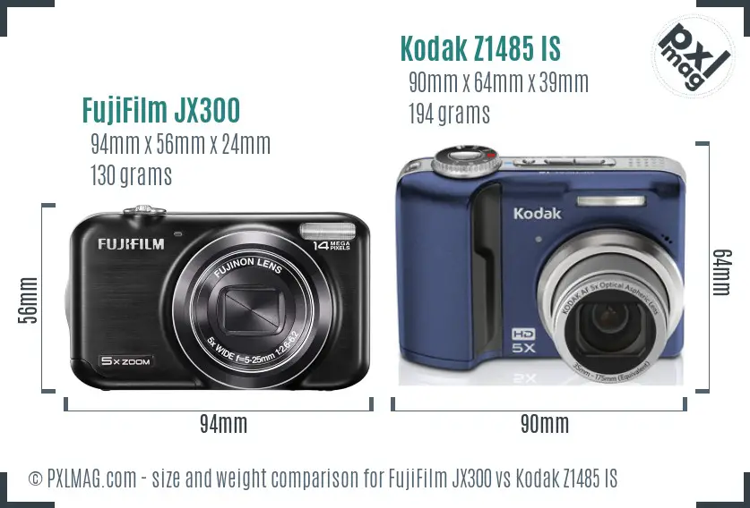 FujiFilm JX300 vs Kodak Z1485 IS size comparison