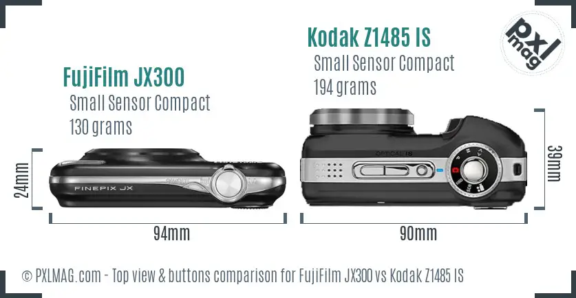 FujiFilm JX300 vs Kodak Z1485 IS top view buttons comparison