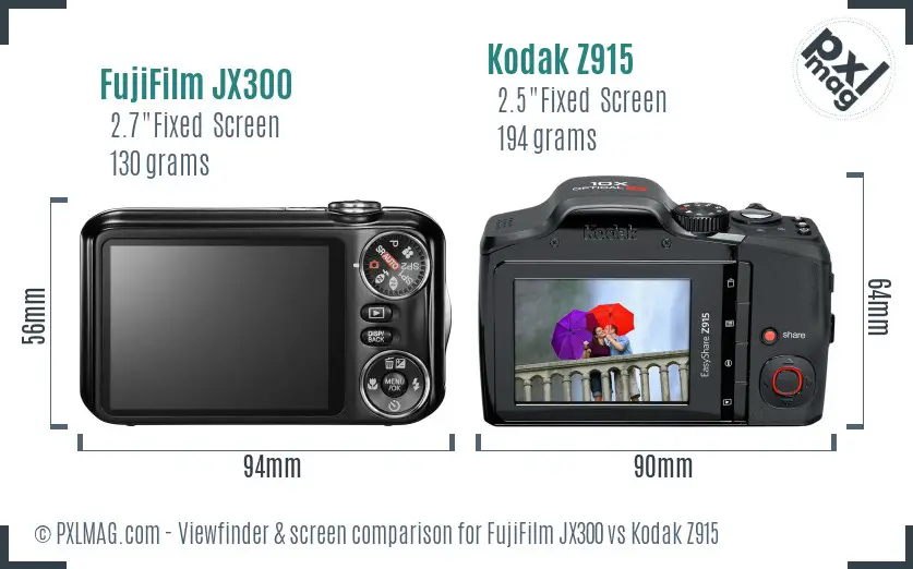 FujiFilm JX300 vs Kodak Z915 Screen and Viewfinder comparison