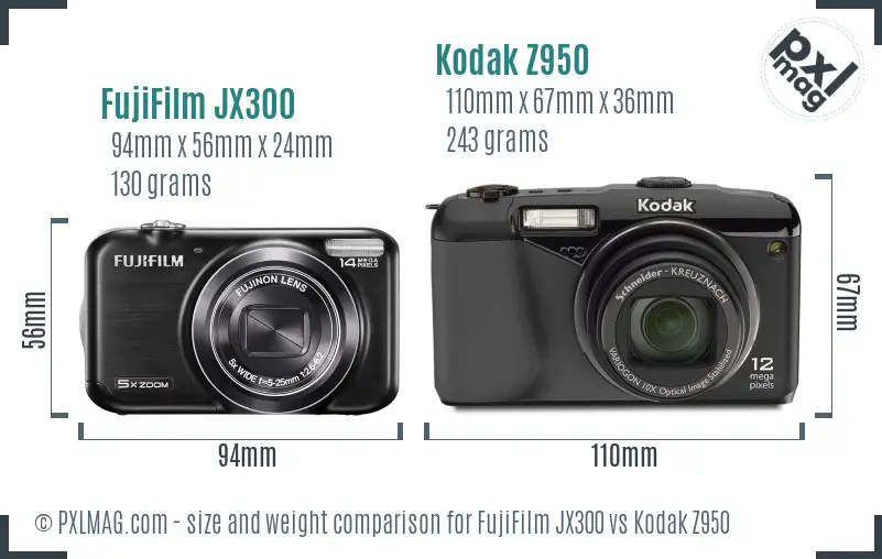 FujiFilm JX300 vs Kodak Z950 size comparison FujiFilm JX300 vs Kodak Z950 size comparison