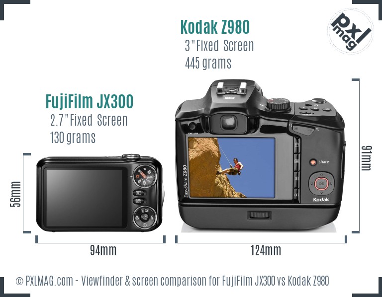 FujiFilm JX300 vs Kodak Z980 Screen and Viewfinder comparison