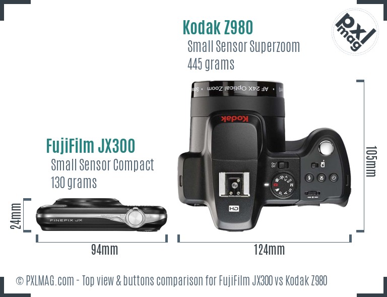 FujiFilm JX300 vs Kodak Z980 top view buttons comparison