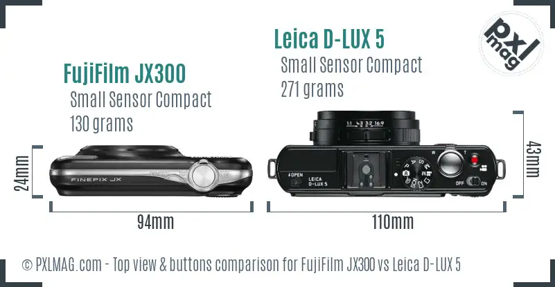 FujiFilm JX300 vs Leica D-LUX 5 top view buttons comparison