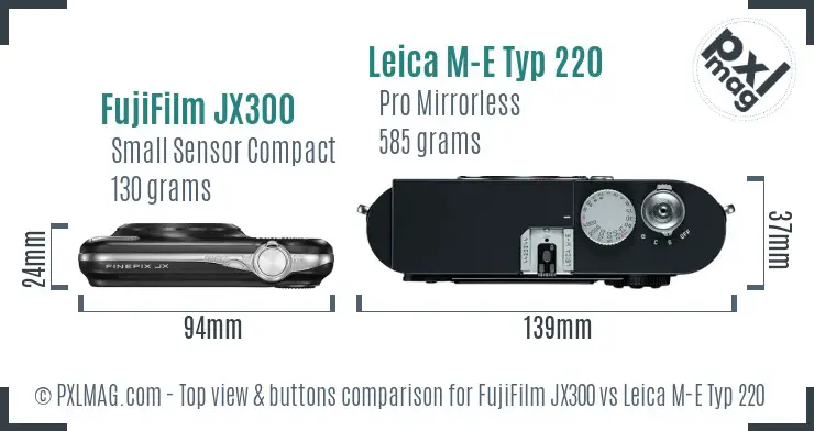 FujiFilm JX300 vs Leica M-E Typ 220 top view buttons comparison
