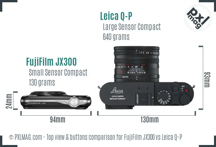 FujiFilm JX300 vs Leica Q-P top view buttons comparison
