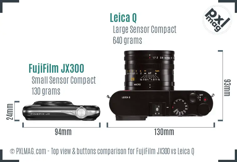 FujiFilm JX300 vs Leica Q top view buttons comparison
