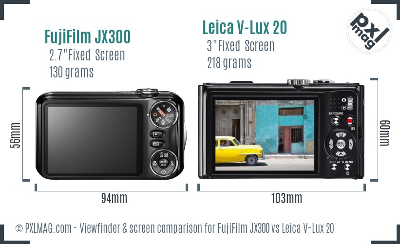 FujiFilm JX300 vs Leica V-Lux 20 Screen and Viewfinder comparison