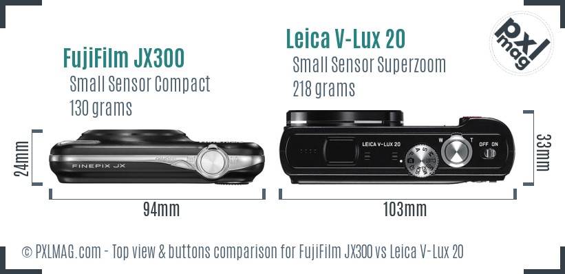 FujiFilm JX300 vs Leica V-Lux 20 top view buttons comparison