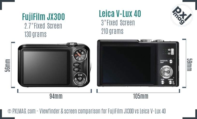 FujiFilm JX300 vs Leica V-Lux 40 Screen and Viewfinder comparison