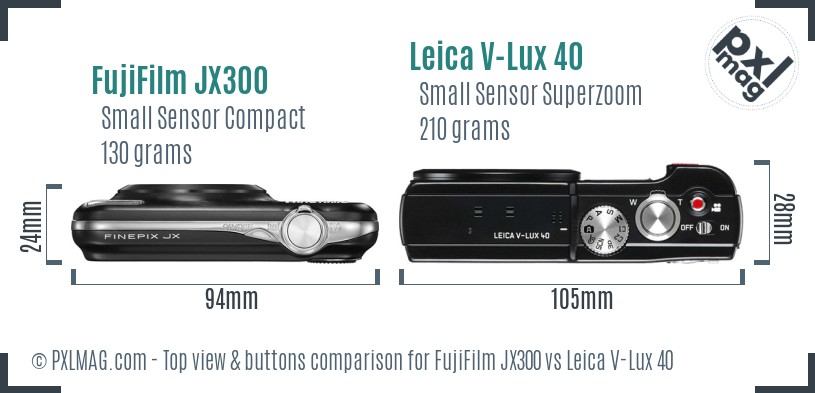 FujiFilm JX300 vs Leica V-Lux 40 top view buttons comparison