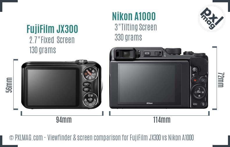 FujiFilm JX300 vs Nikon A1000 Screen and Viewfinder comparison