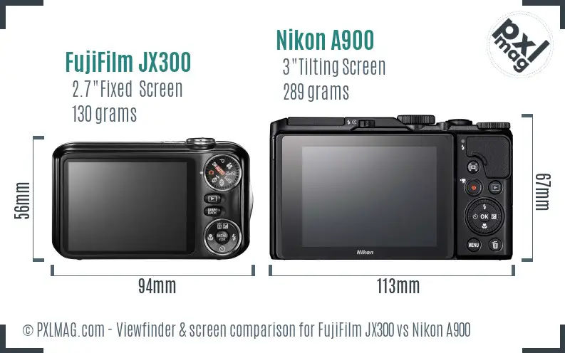 FujiFilm JX300 vs Nikon A900 Screen and Viewfinder comparison FujiFilm JX300 vs Nikon A900 Screen and Viewfinder comparison