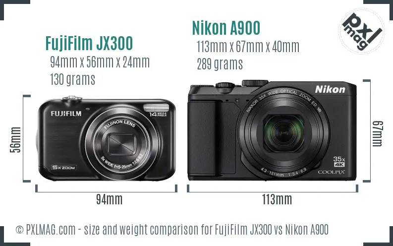 FujiFilm JX300 vs Nikon A900 size comparison FujiFilm JX300 vs Nikon A900 size comparison