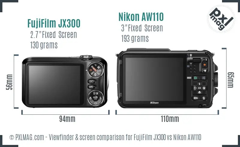 FujiFilm JX300 vs Nikon AW110 Screen and Viewfinder comparison
