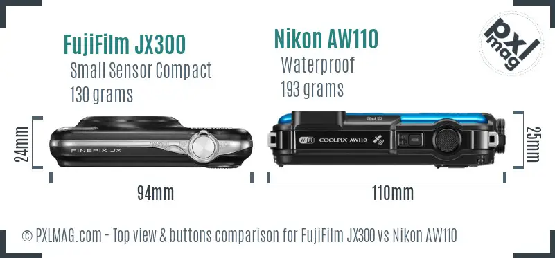 FujiFilm JX300 vs Nikon AW110 top view buttons comparison