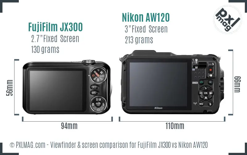 FujiFilm JX300 vs Nikon AW120 Screen and Viewfinder comparison