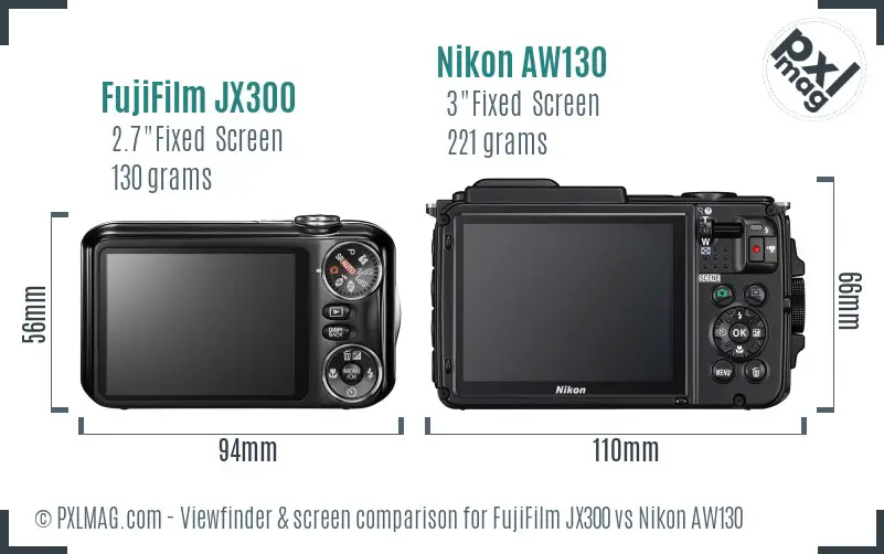 FujiFilm JX300 vs Nikon AW130 Screen and Viewfinder comparison FujiFilm JX300 vs Nikon AW130 Screen and Viewfinder comparison