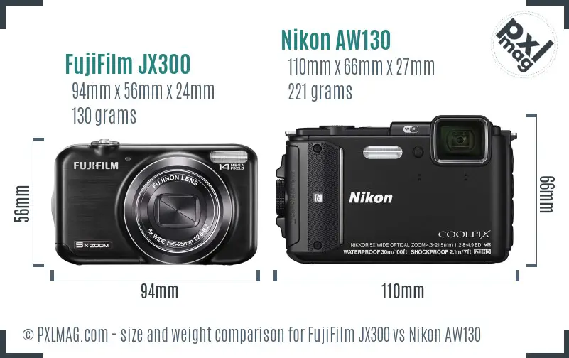 FujiFilm JX300 vs Nikon AW130 size comparison FujiFilm JX300 vs Nikon AW130 size comparison