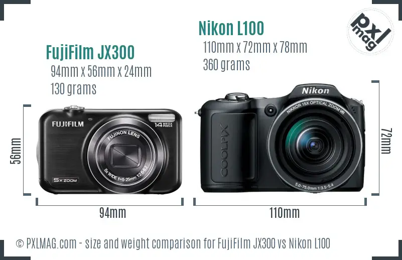 FujiFilm JX300 vs Nikon L100 size comparison