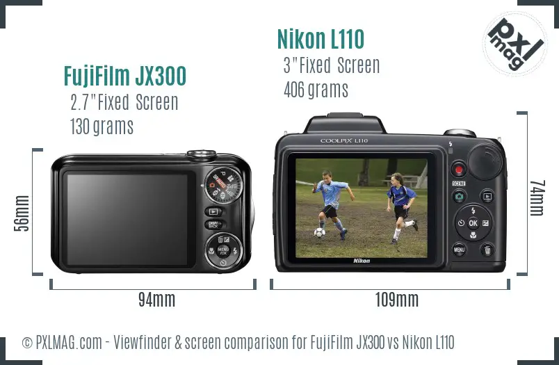 FujiFilm JX300 vs Nikon L110 Screen and Viewfinder comparison