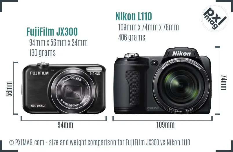 FujiFilm JX300 vs Nikon L110 size comparison