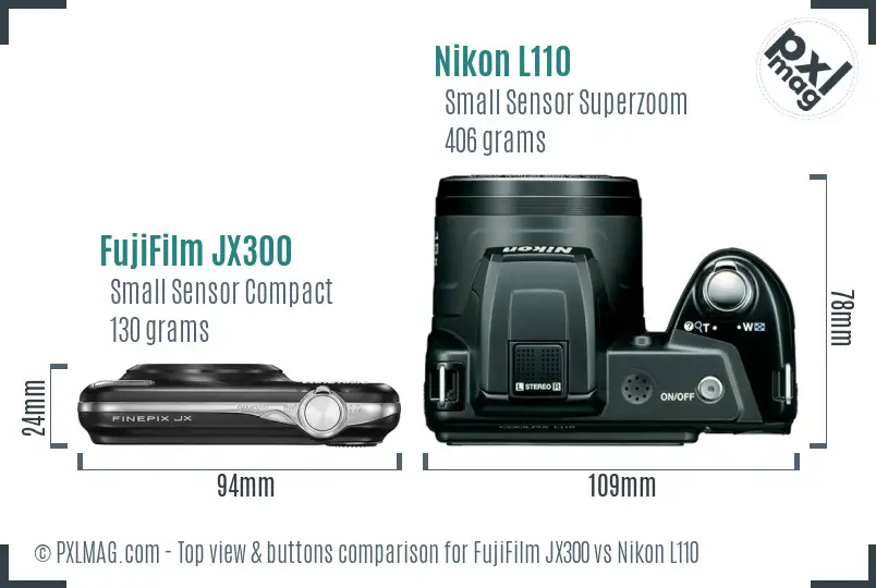 FujiFilm JX300 vs Nikon L110 top view buttons comparison