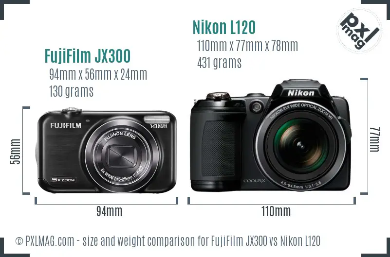 FujiFilm JX300 vs Nikon L120 size comparison