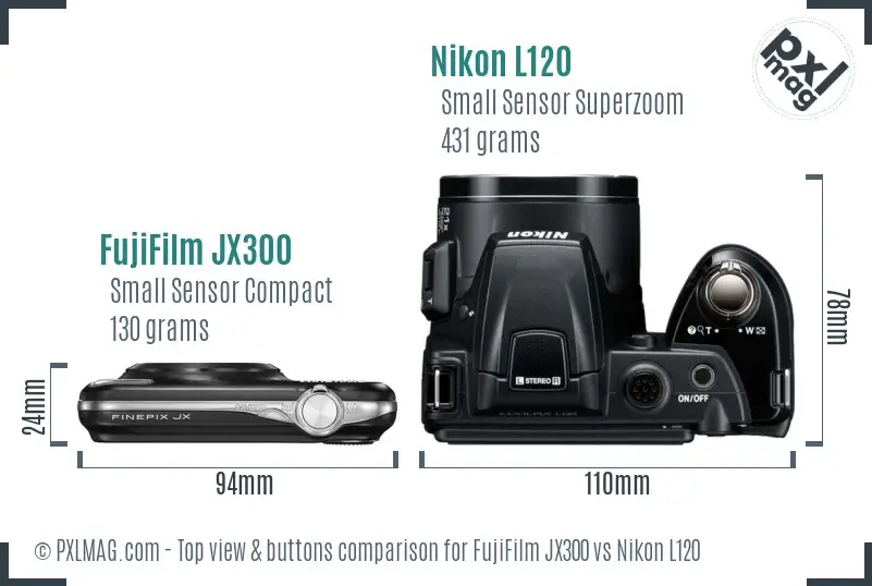 FujiFilm JX300 vs Nikon L120 top view buttons comparison