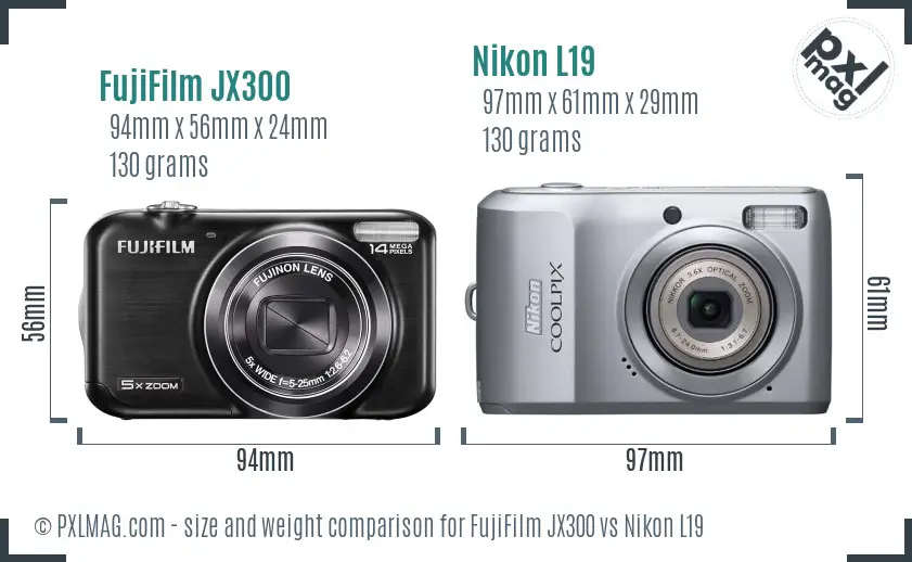 FujiFilm JX300 vs Nikon L19 size comparison FujiFilm JX300 vs Nikon L19 size comparison