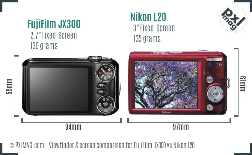 FujiFilm JX300 vs Nikon L20 Screen and Viewfinder comparison