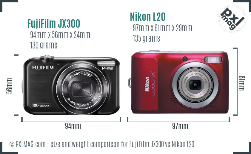FujiFilm JX300 vs Nikon L20 size comparison