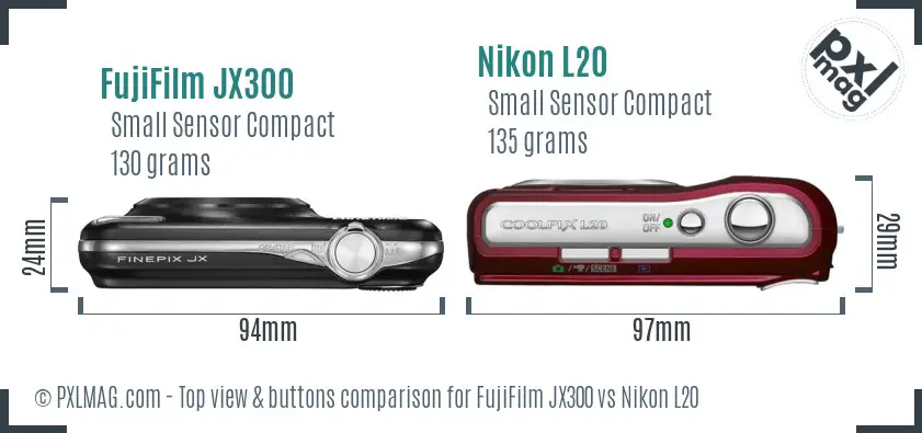 FujiFilm JX300 vs Nikon L20 top view buttons comparison