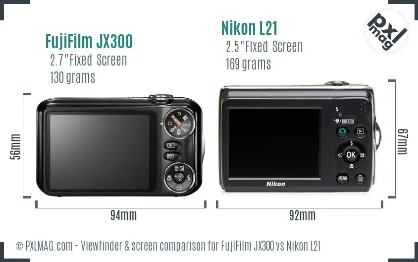 FujiFilm JX300 vs Nikon L21 Screen and Viewfinder comparison