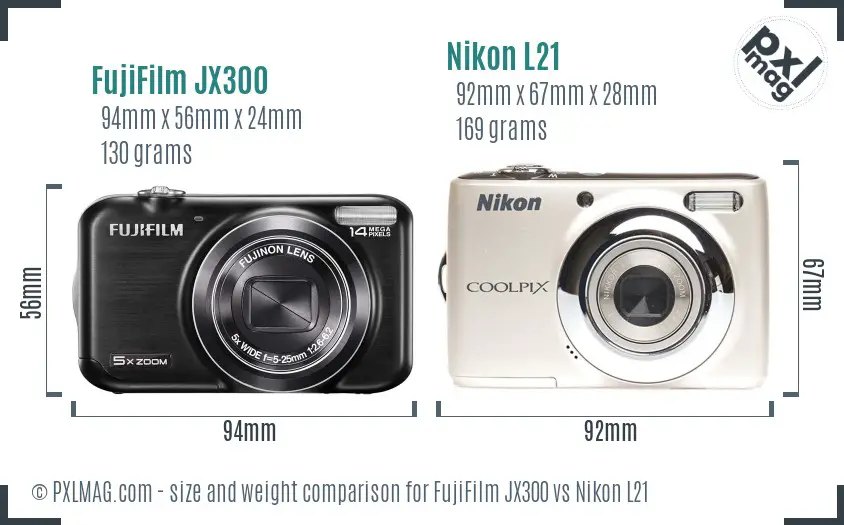 FujiFilm JX300 vs Nikon L21 size comparison