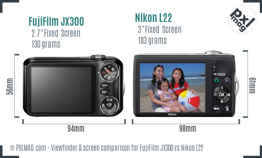 FujiFilm JX300 vs Nikon L22 Screen and Viewfinder comparison