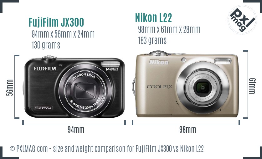 FujiFilm JX300 vs Nikon L22 size comparison