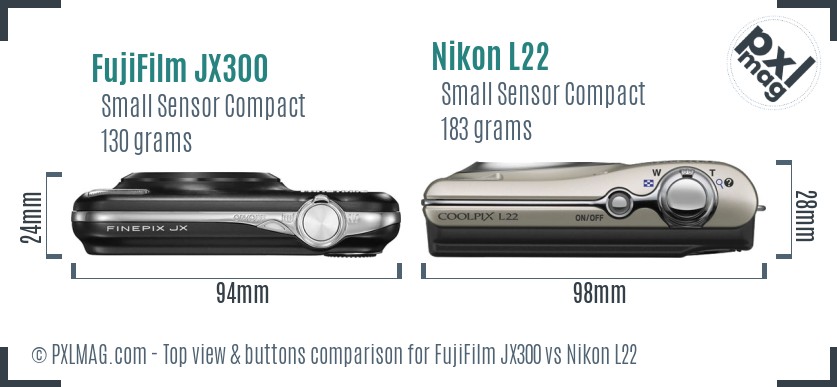 FujiFilm JX300 vs Nikon L22 top view buttons comparison