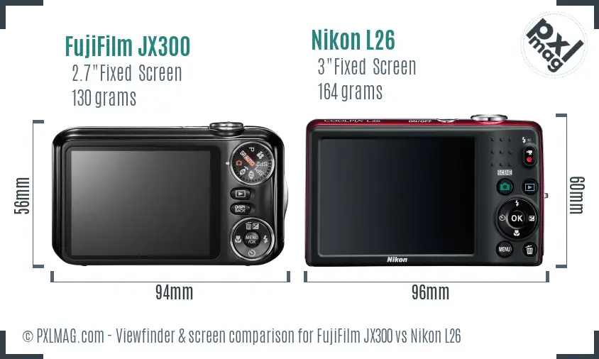 FujiFilm JX300 vs Nikon L26 Screen and Viewfinder comparison