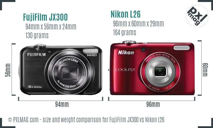 FujiFilm JX300 vs Nikon L26 size comparison