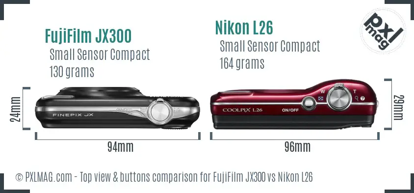 FujiFilm JX300 vs Nikon L26 top view buttons comparison